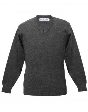Men pure wool sweater plain heavy dark grey